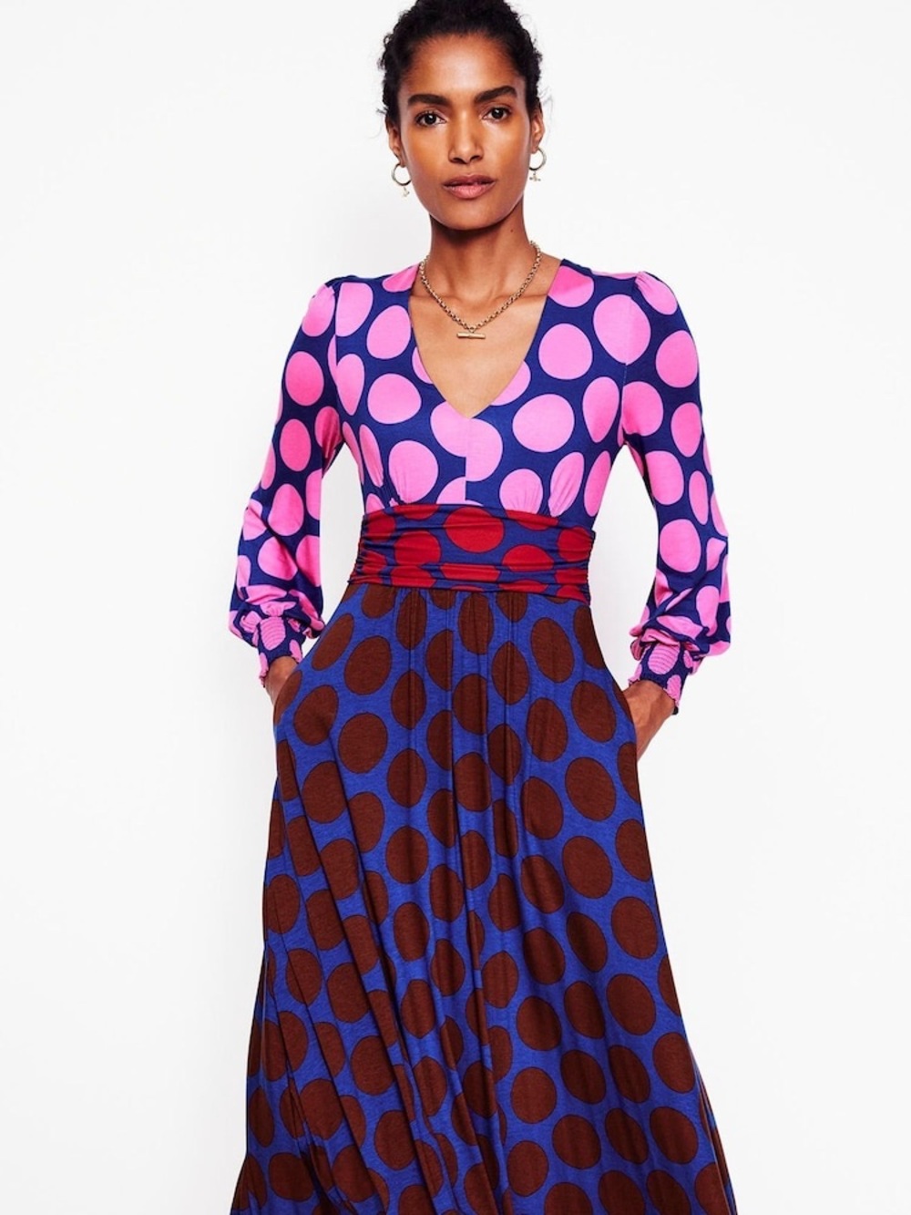 Boden Pink and Purple Polka Dot Maxi Dress